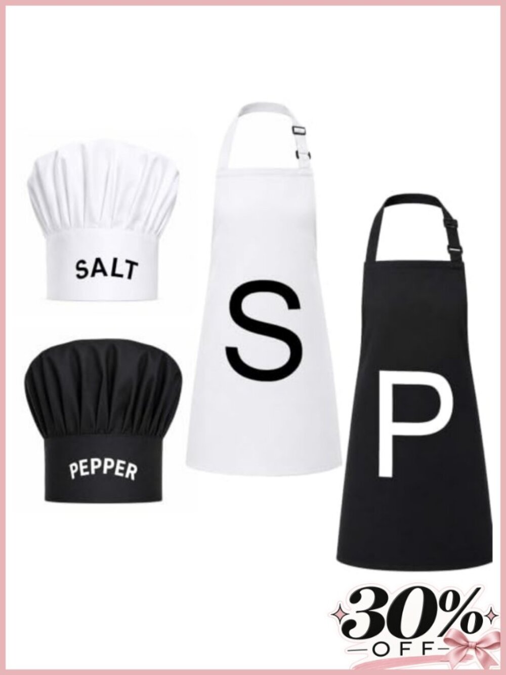 Salt Pepper Couple Costume Set 4 Pcs Aprons Chef Hats Adult